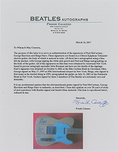 Lot #3052  Beatles: McCartney, Harrison, and Starr Signed Guitar - Image 4