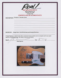 Lot #3052  Beatles: McCartney, Harrison, and Starr Signed Guitar - Image 6