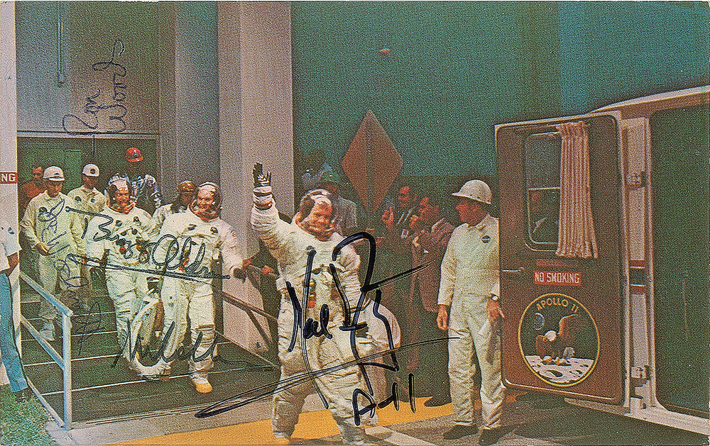 Lot #4325  Apollo 11 Signed Postcard and Artifacts