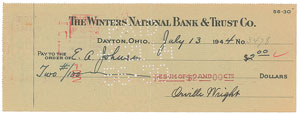 Lot #4035 Orville Wright Signed Check - Image 1