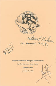Lot #4334 Neil Armstrong Signed Challenger Memorial Program - Image 1