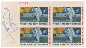 Lot #4343 Neil Armstrong Signed Stamp Block
