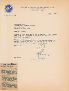 Lot #4346 Neil Armstrong Typed Letter Signed - Image 1