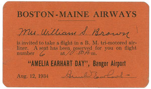Lot #4031 Amelia Earhart Signed Flight Card