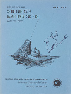 Lot #4075 Scott Carpenter Signed Mercury Flight Report and Photograph - Image 1