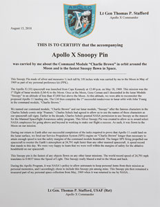 Lot #4296 Tom Stafford's Flown Apollo 10 Snoopy Pin - Image 2
