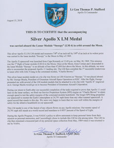 Lot #4294 Tom Stafford's Apollo 10 Flown Lunar Module Medal - Image 3