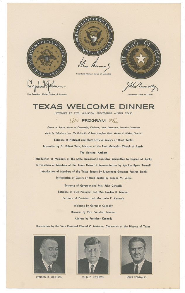 Lot #123 John F. Kennedy Texas Welcome Dinner Program