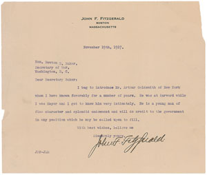 Lot #88 John F. Fitzgerald Typed Letter Signed
