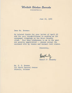 Lot #129 Robert F. Kennedy Typed Letter Signed