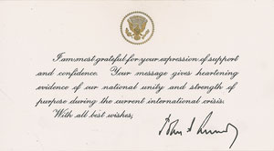 Lot #101 John F. Kennedy Acknowledgment Cards