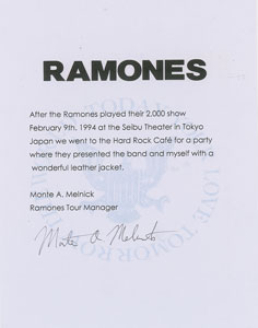 Lot #5532  Ramones Tokyo Hard Rock Cafe Leather Jacket and 1994 Japan Tour Itinerary - Image 7