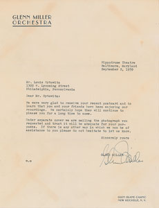 Lot #5256 Glenn Miller Typed Letter Signed - Image 1