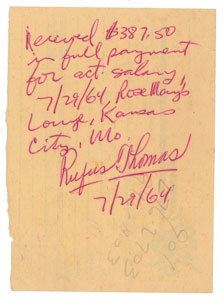 Lot #5270 Rufus Thomas Autograph Receipt Signed and Handbill - Image 1