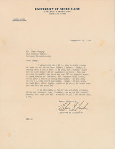 Lot #920  Four Horsemen: Elmer Layden 1939 Signed Typed Letter - Image 1