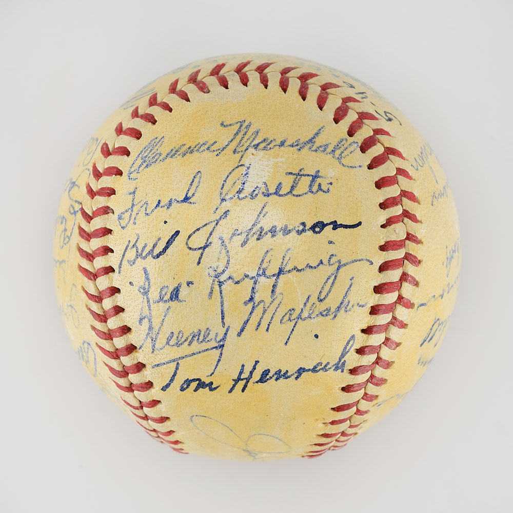 1946 New York Yankees Team Signed Baseball with 27 Signatures