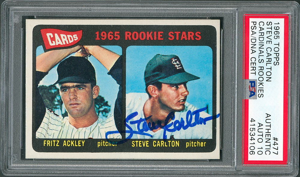 Steve Carlton Gem Mint 10 Psa Dna Signed 1965 Topps Rookie Stars Autograph  Auction