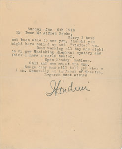 Lot #8519 Harry Houdini 1918 Signed Typed Letter