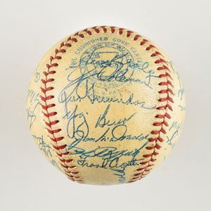 Lot #8247  1953 New York Yankees Team-Signed Baseball with 30 Signatures including 7 Hall of Famers! - Image 3