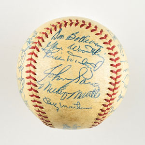 Lot #8247  1953 New York Yankees Team-Signed Baseball with 30 Signatures including 7 Hall of Famers! - Image 1