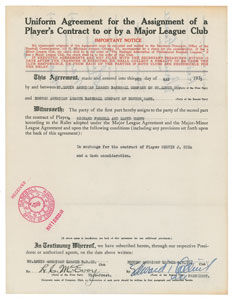 Lot #9016 Eddie Collins 1933 Signed Trade Agreement for HOFer Rick Ferrell - Image 1