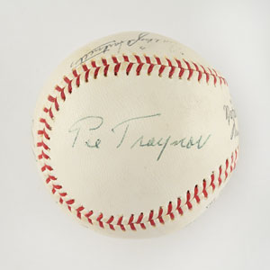 Lot #8282  Vintage HOFer Multi-Signed Baseball with Pie Traynor - Image 1