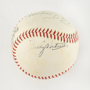 Lot #8282  Vintage HOFer Multi-Signed Baseball with Pie Traynor - Image 3