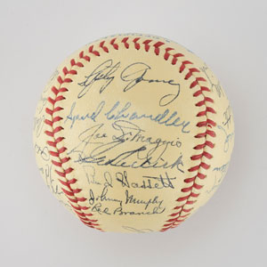 Lot #8238  1942 New York Yankees American League Champions Team Signed Baseball with DiMaggio - Image 1