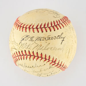 Lot #8239  1945 New York Yankees Team Signed Baseball with 28 Signatures including McCarthy - Image 1