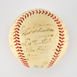 Lot #8239  1945 New York Yankees Team Signed Baseball with 28 Signatures including McCarthy - Image 4