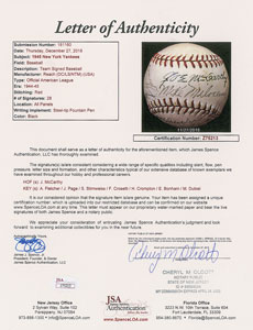 Lot #8239  1945 New York Yankees Team Signed Baseball with 28 Signatures including McCarthy - Image 7