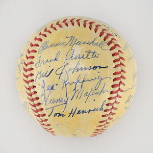 Lot #8241  1946 New York Yankees Team Signed Baseball with 27 Signatures including DiMaggio and Dickey - Image 6