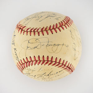 Lot #8243  1949 New York Yankees World Series Champions Team Signed Baseball with DiMaggio - Image 1