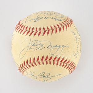 Lot #8244  1950 New York Yankees World Series Champions Team Signed Baseball with DiMaggio and Ford - Image 1