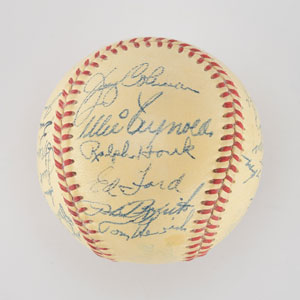 Lot #8244  1950 New York Yankees World Series Champions Team Signed Baseball with DiMaggio and Ford - Image 4