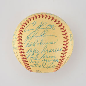 Lot #8249  1954 New York Yankees Team Signed Baseball with Mantle - Image 4