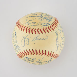 Lot #8250  1955 New York Yankees American League Champions Team Signed Baseball with Mantle, Stengel and Dickey! - Image 4