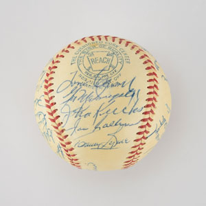Lot #8250  1955 New York Yankees American League Champions Team Signed Baseball with Mantle, Stengel and Dickey! - Image 2
