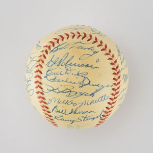 Lot #8250  1955 New York Yankees American League Champions Team Signed Baseball with Mantle, Stengel and Dickey! - Image 1