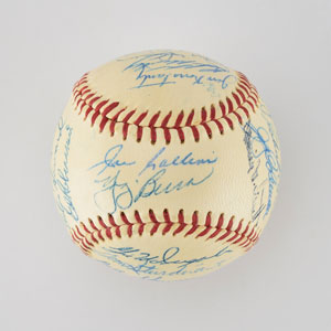 Lot #8251  1956 New York Yankees World Series Champions Team Signed Baseball with 30 Signatures including Mantle! - Image 1