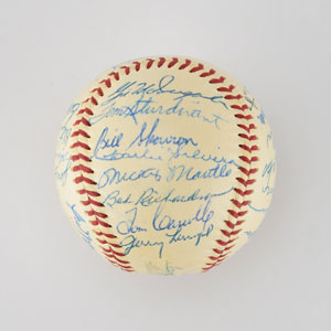 Lot #8251  1956 New York Yankees World Series Champions Team Signed Baseball with 30 Signatures including Mantle! - Image 2