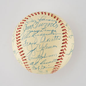 Lot #8252  1957 New York Yankees American League Champions Team Signed Baseball with Mantle - Image 7