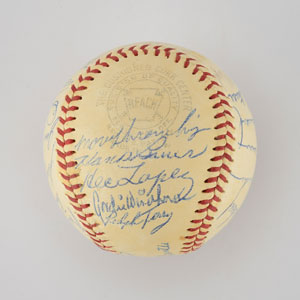 Lot #8254  1959 New York Yankees Team Signed Baseball with Mantle and Berra - Image 3