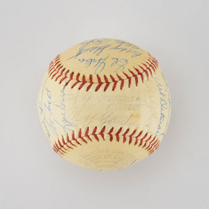 Lot #8254  1959 New York Yankees Team Signed Baseball with Mantle and Berra - Image 6