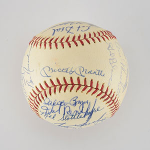 Lot #8253  1965 New York Yankees Team Signed Baseball with Mantle and Maris - Image 1