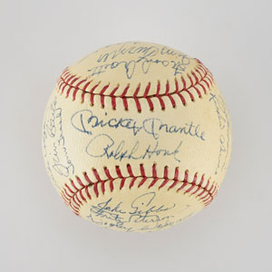 Lot #8255  1967 New York Yankees Team Signed Baseball with Mantle - Image 1