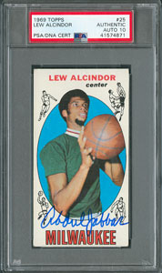 Lot #8195  1969 and 1970 Topps Lew Alcindor Signed Basketball Cards - both PSA/DNA GEM MINT 10 - Image 1