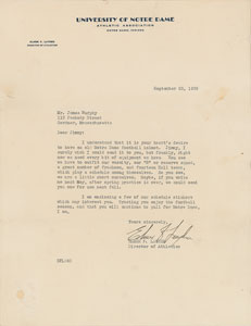 Lot #8365  Four Horsemen: Elmer Layden 1939 Signed Typed Letter - Image 1