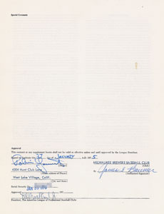 Lot #9108 Robin Yount 1975 Milwaukee Brewers Signed Player Contract - Image 1