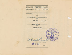 Lot #9033 Monte Irvin 1941 Puerto Rico Winter League Signed Player Contract - Image 3